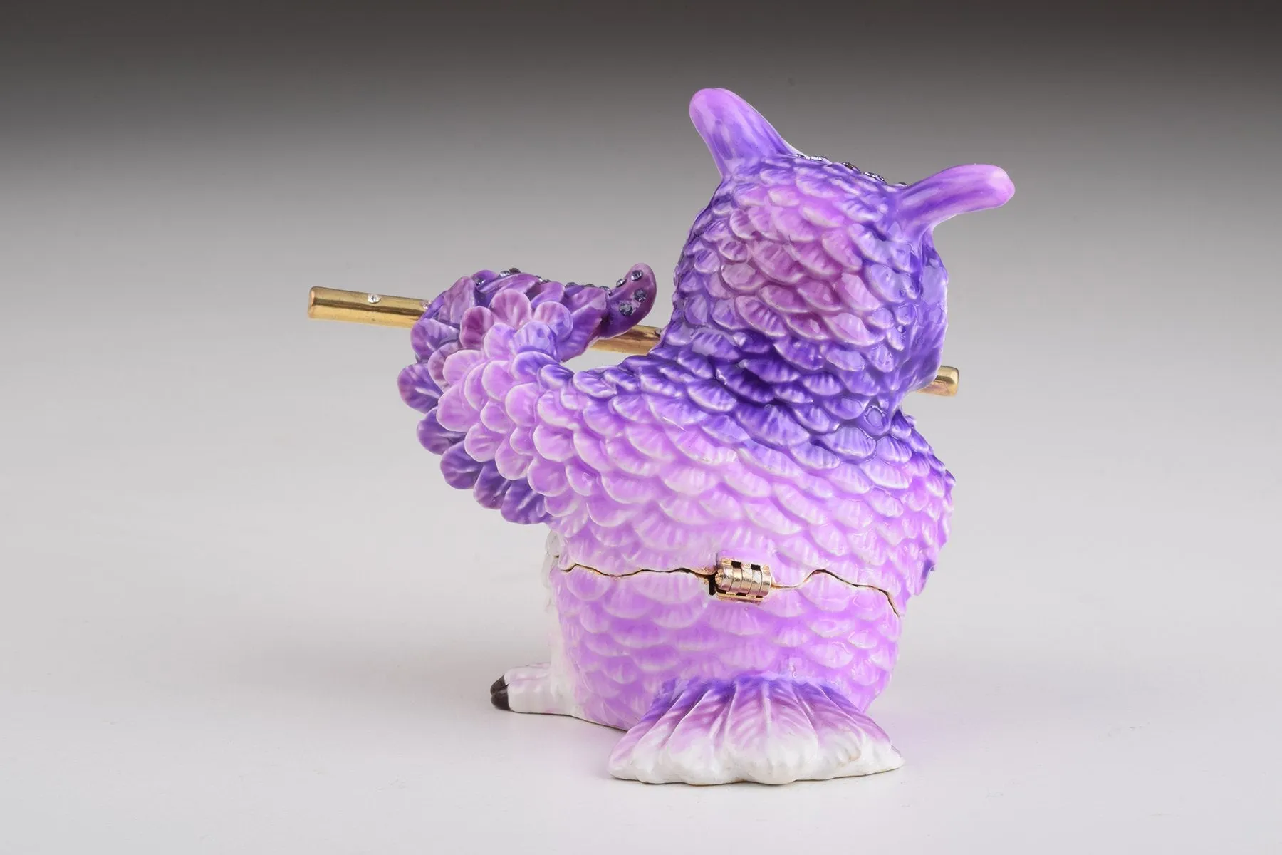 Purple Owl Playing Flute Trinket Box