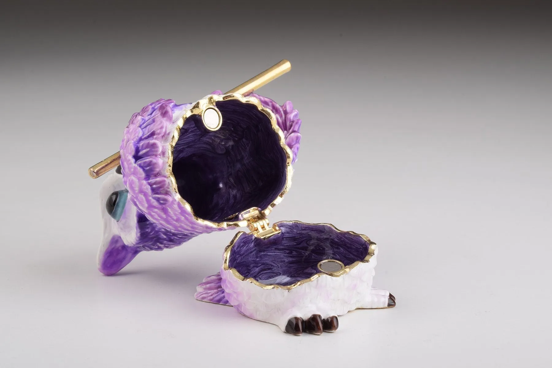 Purple Owl Playing Flute Trinket Box