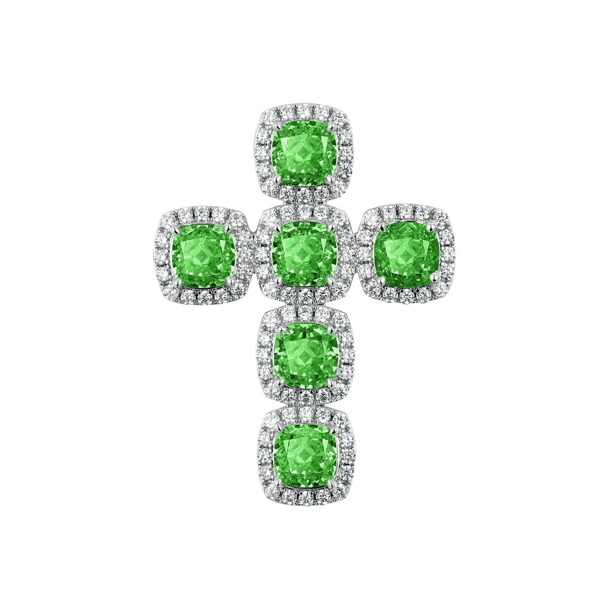 Radiant Cut Clustered Cross Pendant - Fancy Green