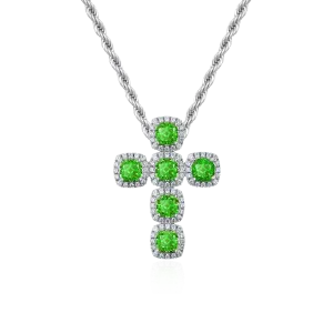 Radiant Cut Clustered Cross Pendant - Fancy Green