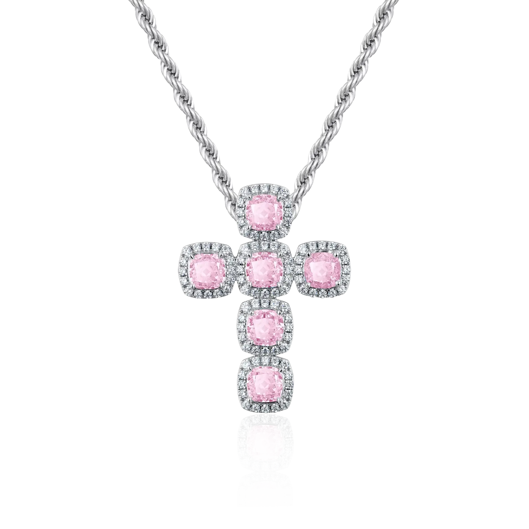Radiant Cut Clustered Cross Pendant - Fancy Light Pink