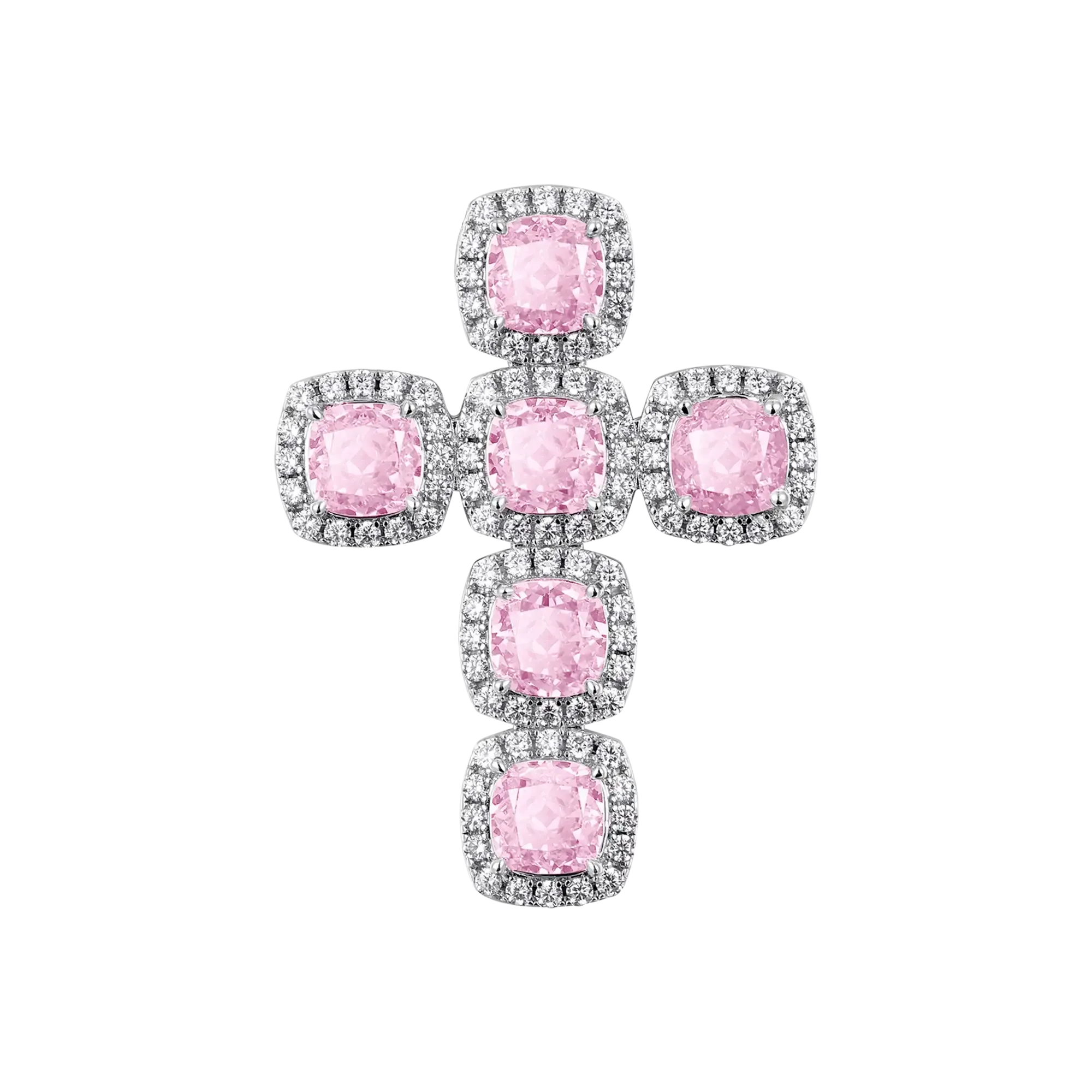 Radiant Cut Clustered Cross Pendant - Fancy Light Pink
