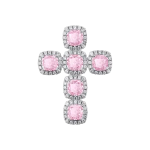 Radiant Cut Clustered Cross Pendant - Fancy Light Pink