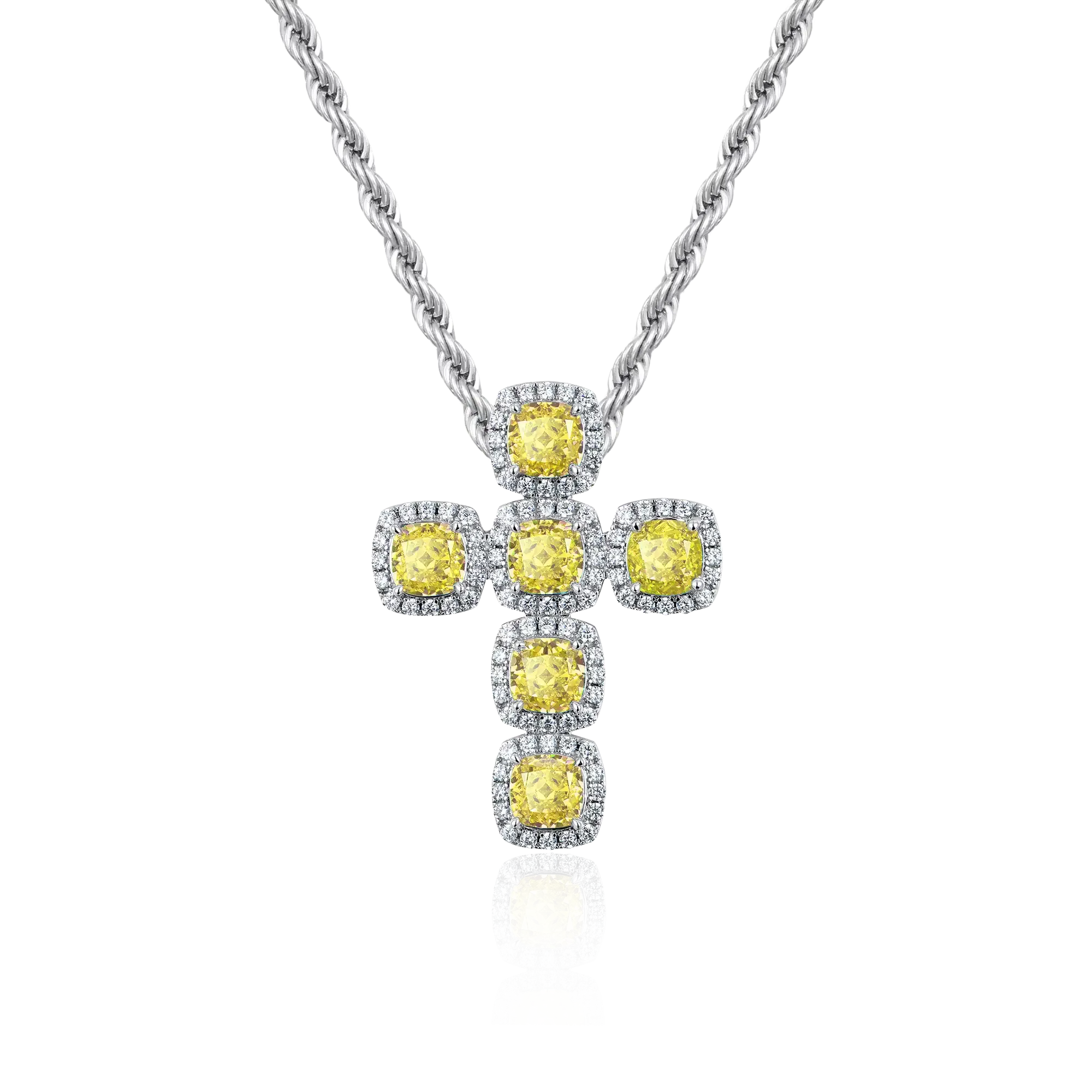 Radiant Cut Clustered Cross Pendant - Fancy Yellow