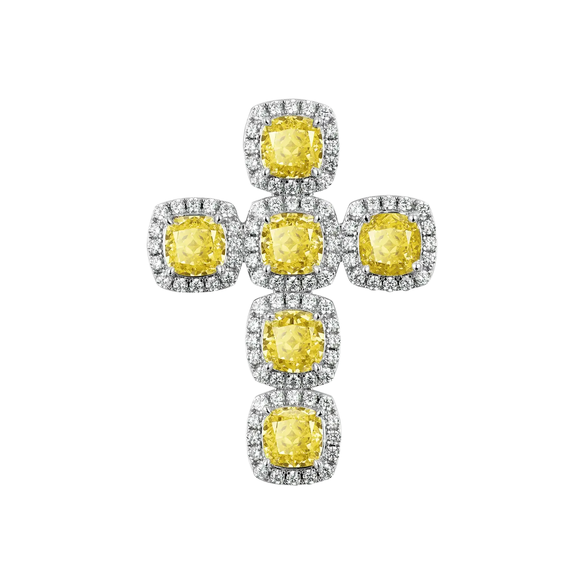 Radiant Cut Clustered Cross Pendant - Fancy Yellow