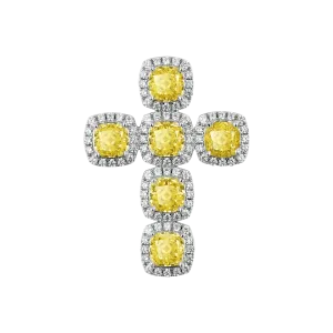 Radiant Cut Clustered Cross Pendant - Fancy Yellow