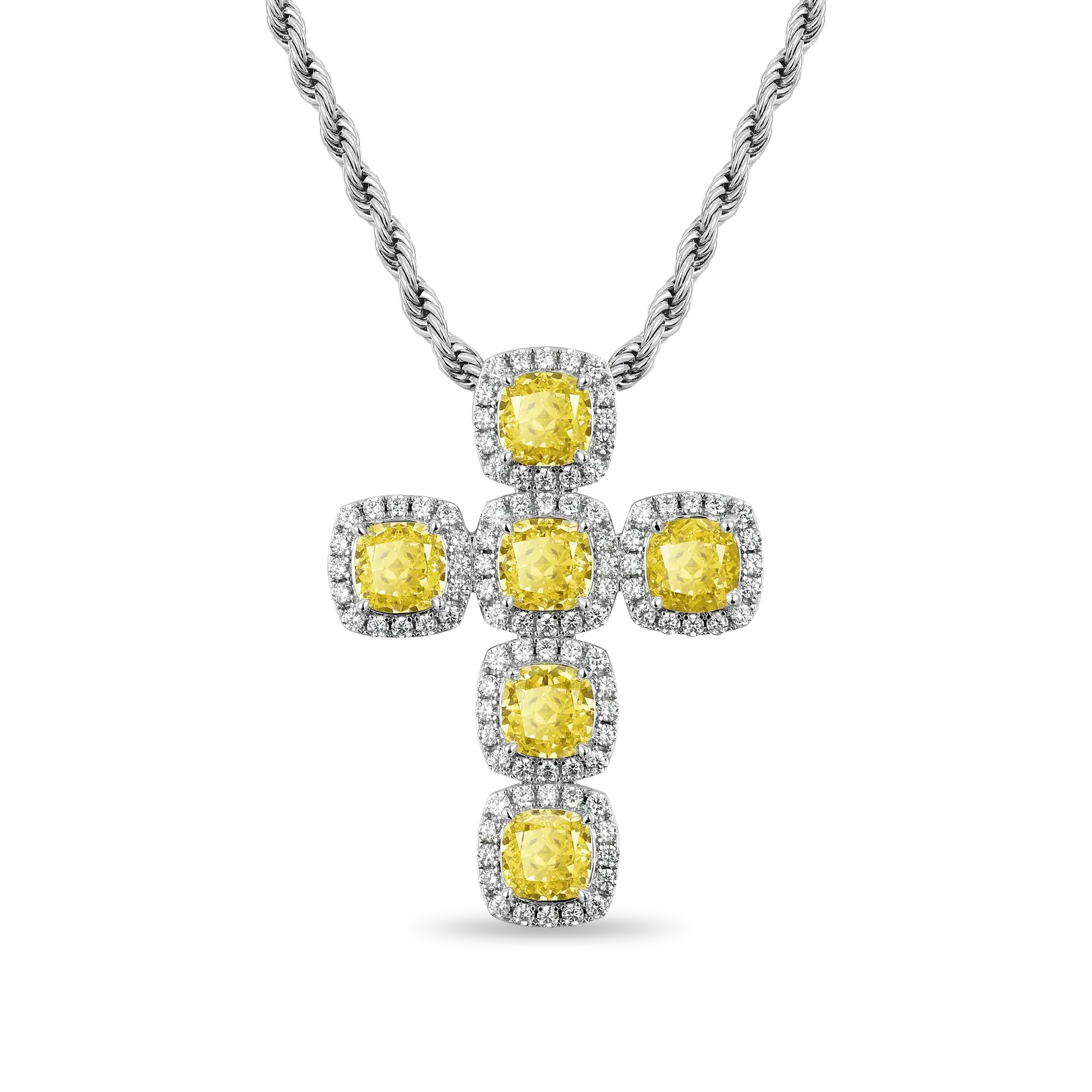 Radiant Cut Clustered Cross Pendant - Fancy Yellow