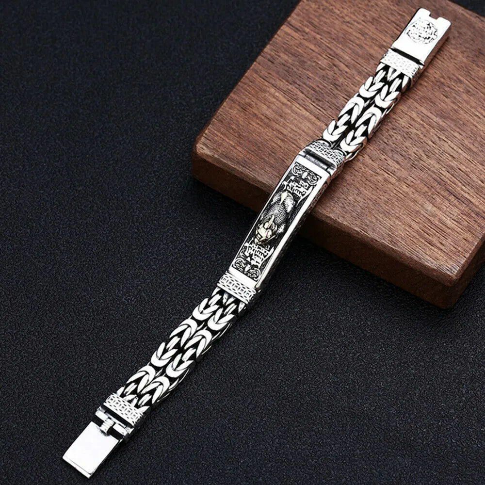 Real Solid 925 Sterling Silver Bracelet Animals Brave Troops Amulet Braided Punk Jewelry 7.1" 7.9" 8.7"