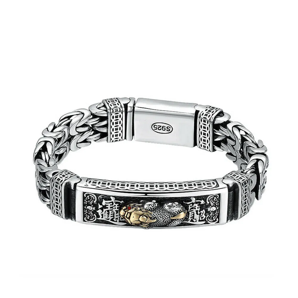 Real Solid 925 Sterling Silver Bracelet Animals Brave Troops Amulet Braided Punk Jewelry 7.1" 7.9" 8.7"