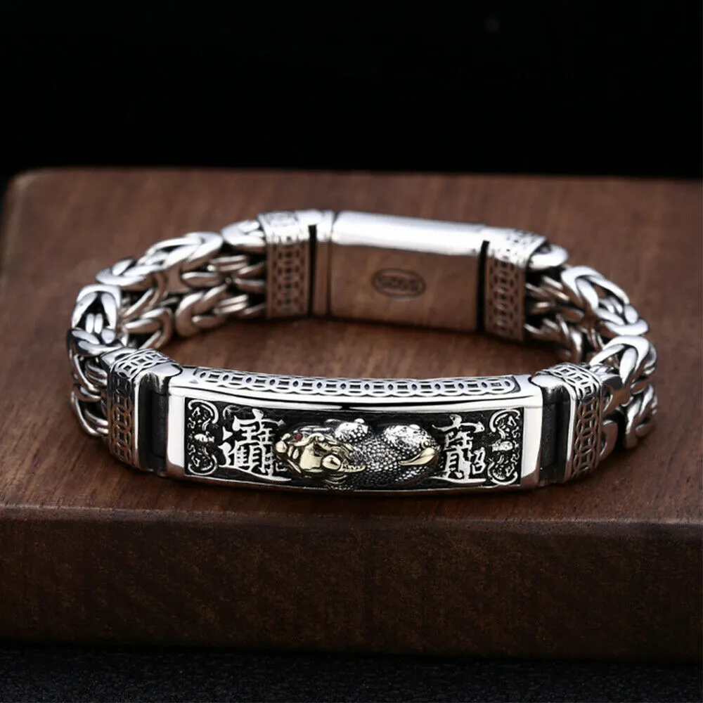 Real Solid 925 Sterling Silver Bracelet Animals Brave Troops Amulet Braided Punk Jewelry 7.1" 7.9" 8.7"