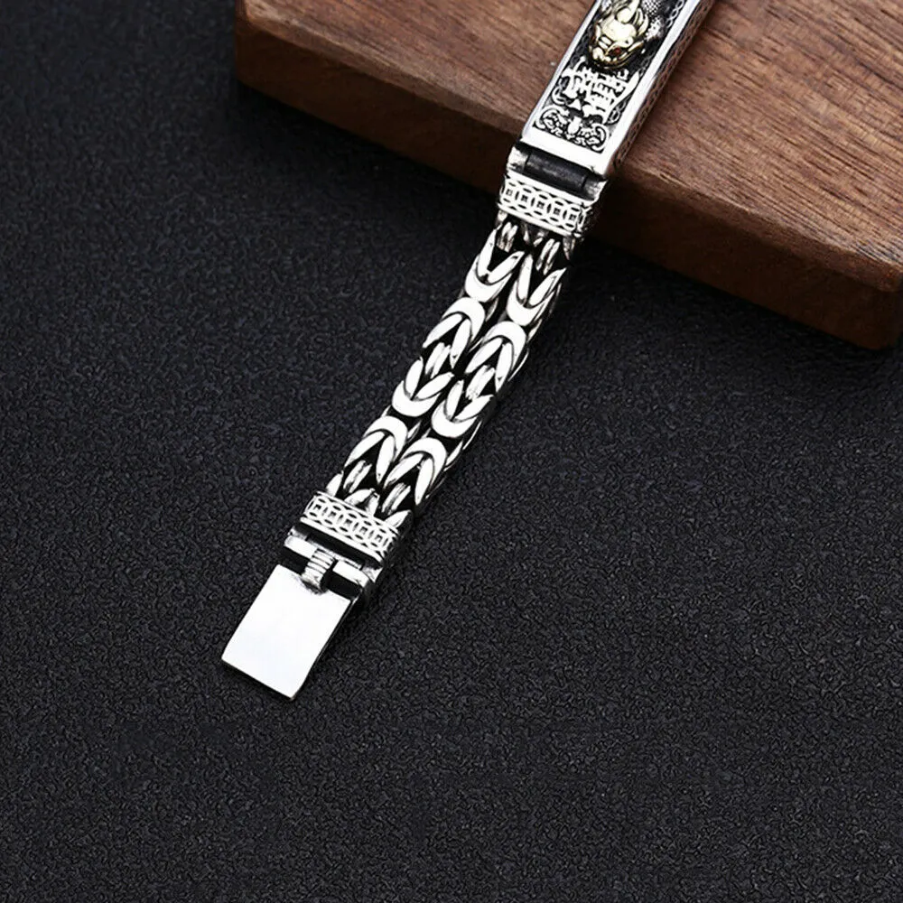 Real Solid 925 Sterling Silver Bracelet Animals Brave Troops Amulet Braided Punk Jewelry 7.1" 7.9" 8.7"