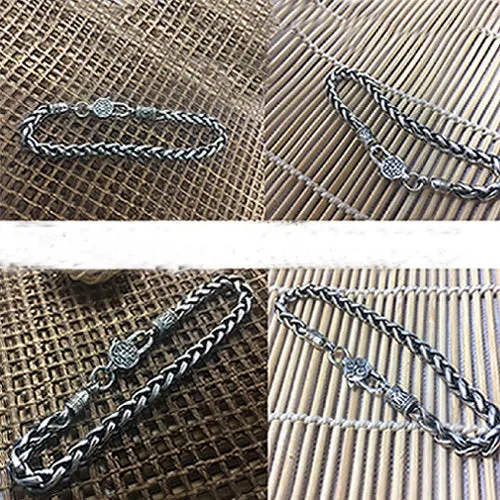 Real Solid 925 Sterling Silver Bracelet Bangle Link om mani padme hum Braided Jewelry