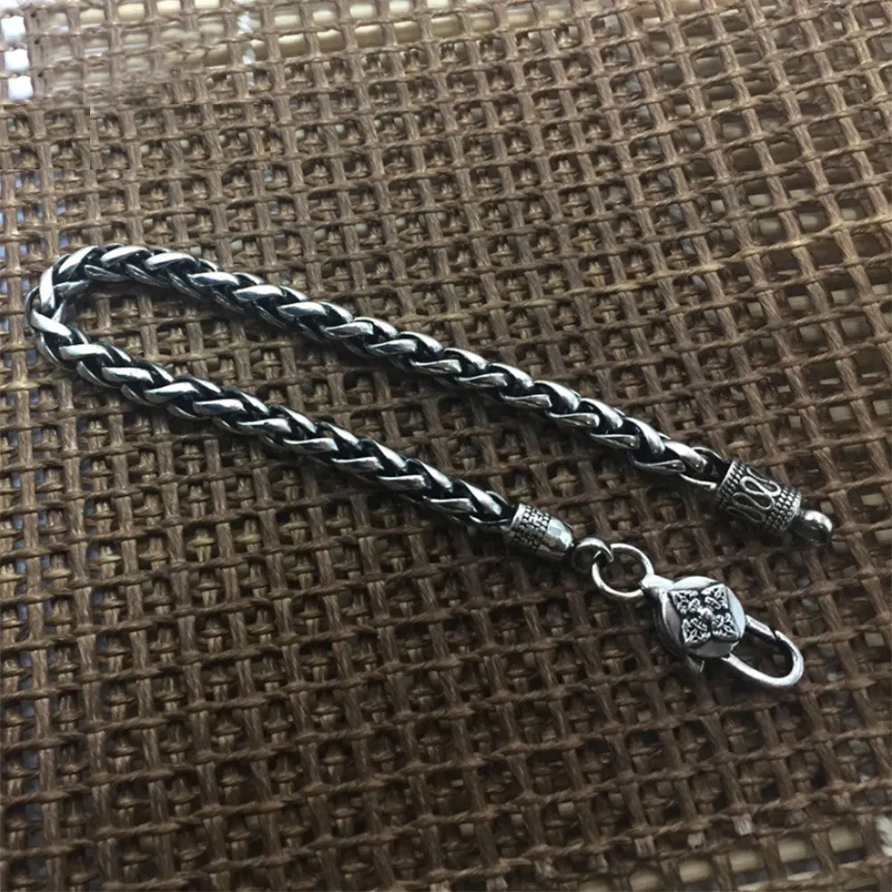 Real Solid 925 Sterling Silver Bracelet Bangle Link om mani padme hum Braided Jewelry