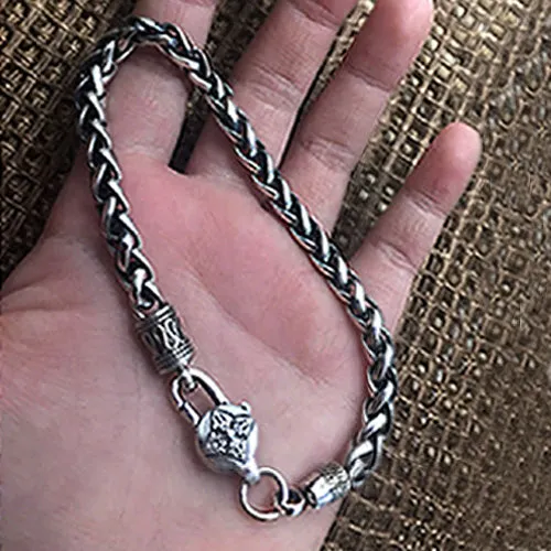 Real Solid 925 Sterling Silver Bracelet Bangle Link om mani padme hum Braided Jewelry