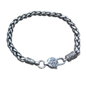 Real Solid 925 Sterling Silver Bracelet Bangle Link om mani padme hum Braided Jewelry