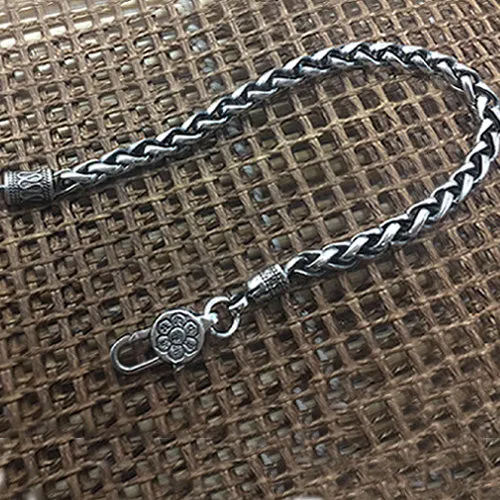 Real Solid 925 Sterling Silver Bracelet Bangle Link om mani padme hum Braided Jewelry