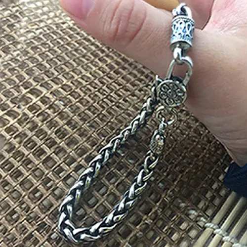 Real Solid 925 Sterling Silver Bracelet Bangle Link om mani padme hum Braided Jewelry