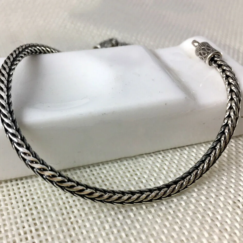 Real Solid 925 Sterling Silver Bracelet Braided Chain Hook Punk Jewelry 6.3"-8.3"