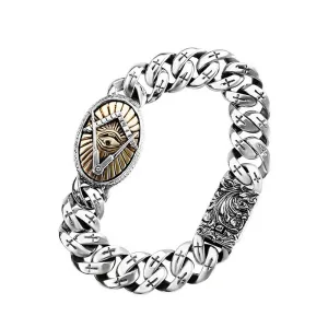Real Solid 925 Sterling Silver Bracelet Eye Cross Totem Cuban Link Hip Hop Jewelry 7.5" 7.9"