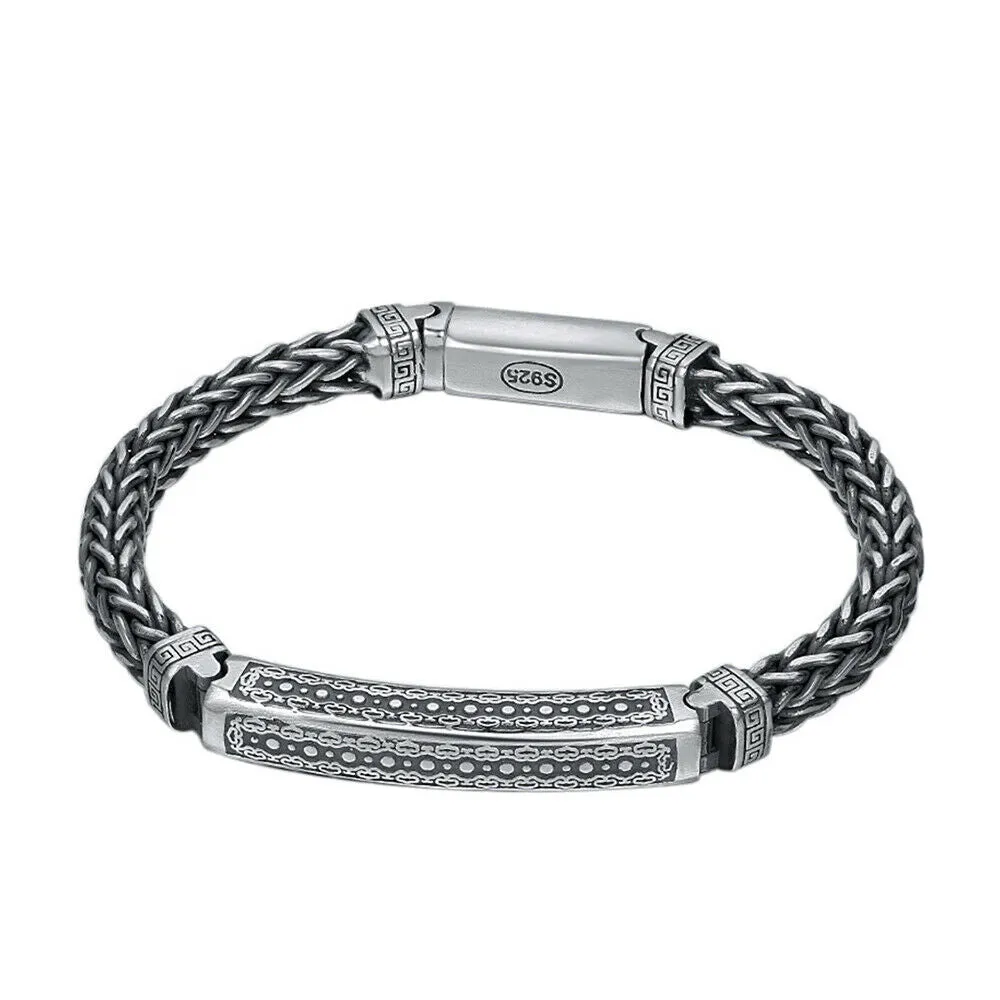 Real Solid 925 Sterling Silver Bracelet Jewelry Braided Twist Coin 7.9"