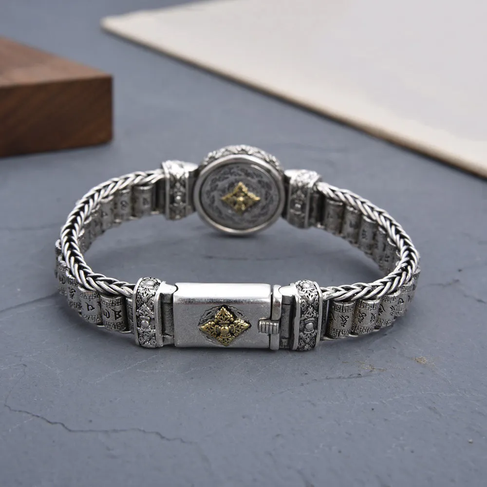 Real Solid 925 Sterling Silver Bracelet Jewelry Vajra Lection Cylinder Braided 7.9" 8.7"