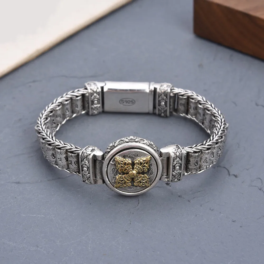 Real Solid 925 Sterling Silver Bracelet Jewelry Vajra Lection Cylinder Braided 7.9" 8.7"