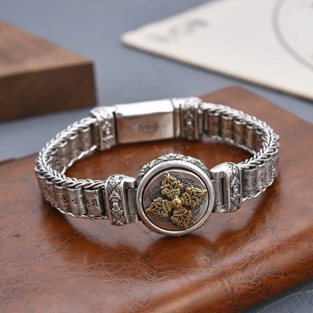 Real Solid 925 Sterling Silver Bracelet Jewelry Vajra Lection Cylinder Braided 7.9" 8.7"
