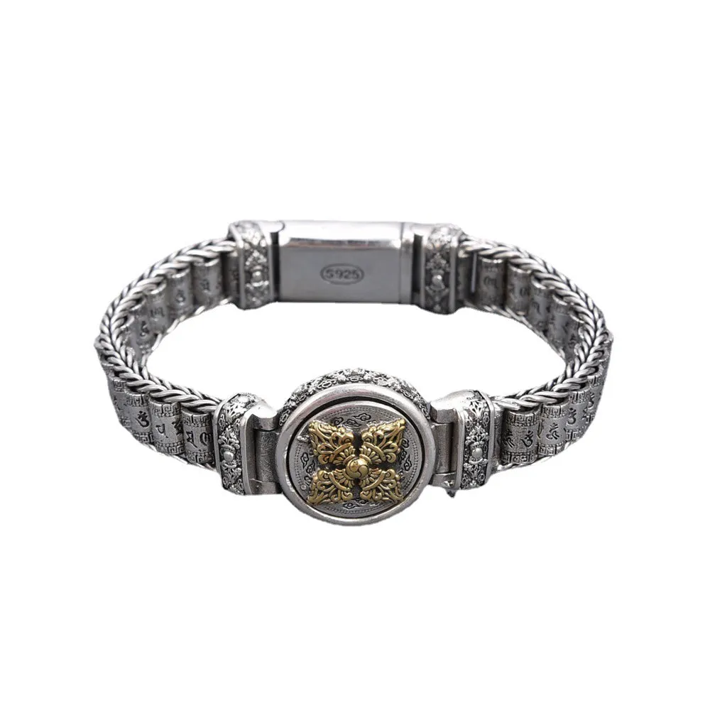 Real Solid 925 Sterling Silver Bracelet Jewelry Vajra Lection Cylinder Braided 7.9" 8.7"
