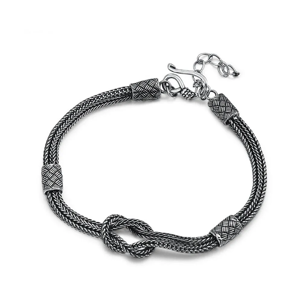 Real Solid 925 Sterling Silver Bracelet Link Braided Knotted Fashion Punk Jewelry 7.1'' - 8.3"