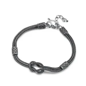 Real Solid 925 Sterling Silver Bracelet Link Braided Knotted Fashion Punk Jewelry 7.1'' - 8.3"