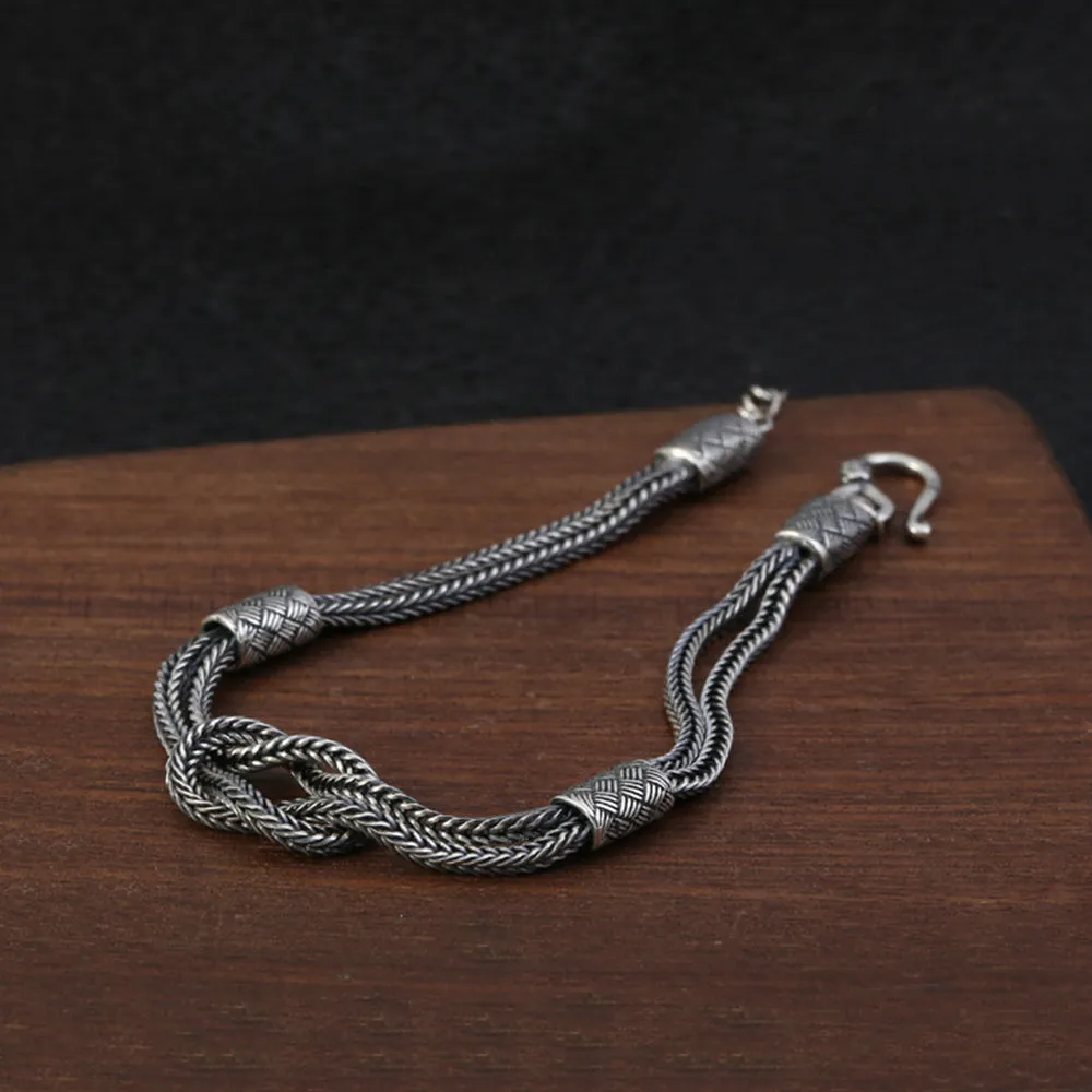 Real Solid 925 Sterling Silver Bracelet Link Braided Knotted Fashion Punk Jewelry 7.1'' - 8.3"