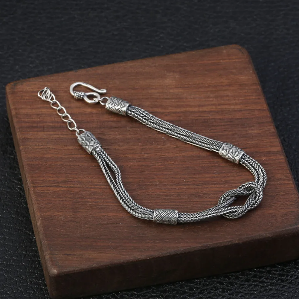 Real Solid 925 Sterling Silver Bracelet Link Braided Knotted Fashion Punk Jewelry 7.1'' - 8.3"