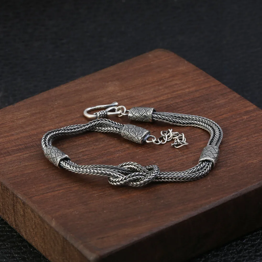 Real Solid 925 Sterling Silver Bracelet Link Braided Knotted Fashion Punk Jewelry 7.1'' - 8.3"