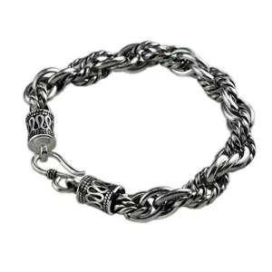 Real Solid 925 Sterling Silver Bracelet Link Chain Braided Loop Thick Jewelry 7.1" - 8.7"
