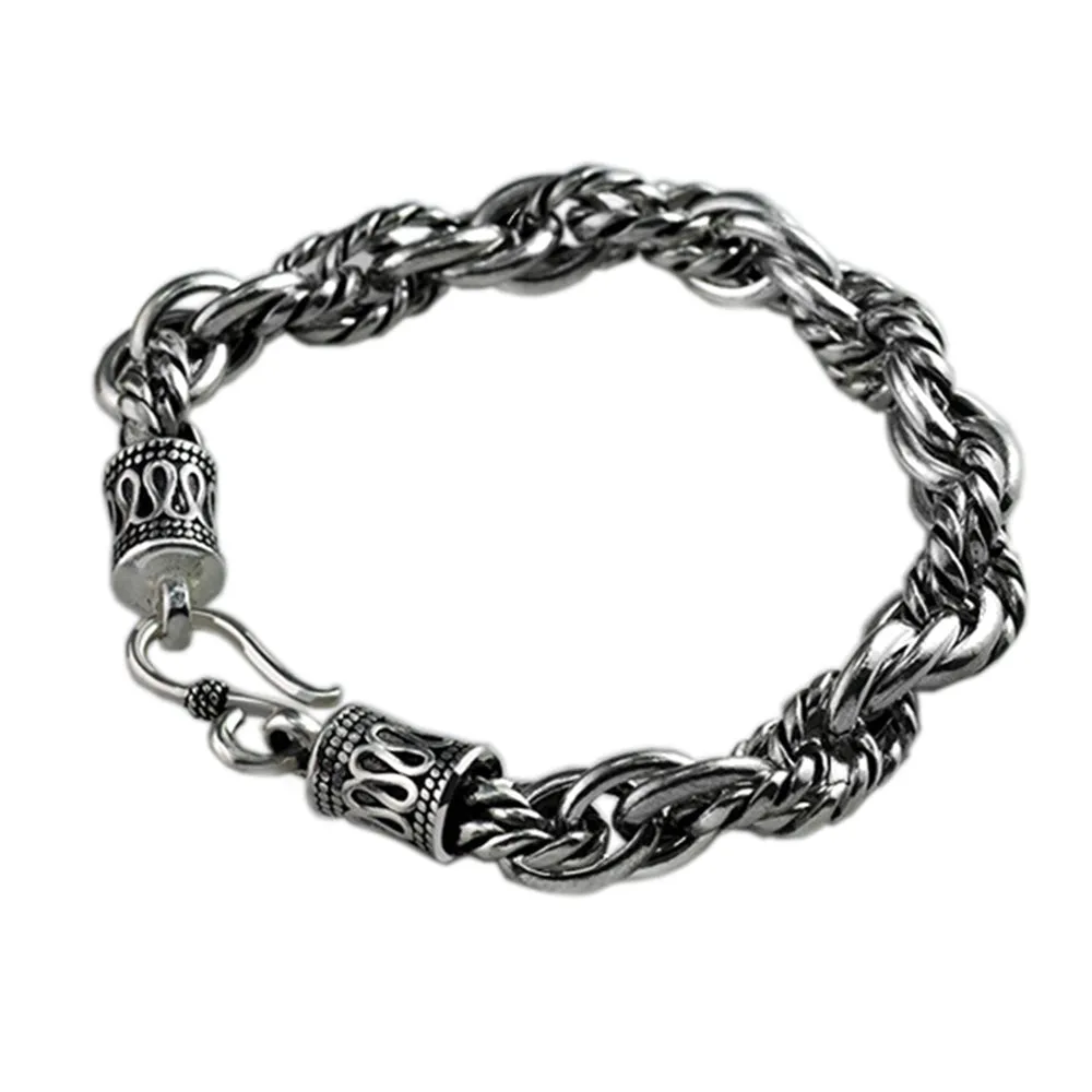 Real Solid 925 Sterling Silver Bracelet Link Chain Braided Loop Thick Jewelry 7.1" - 8.7"