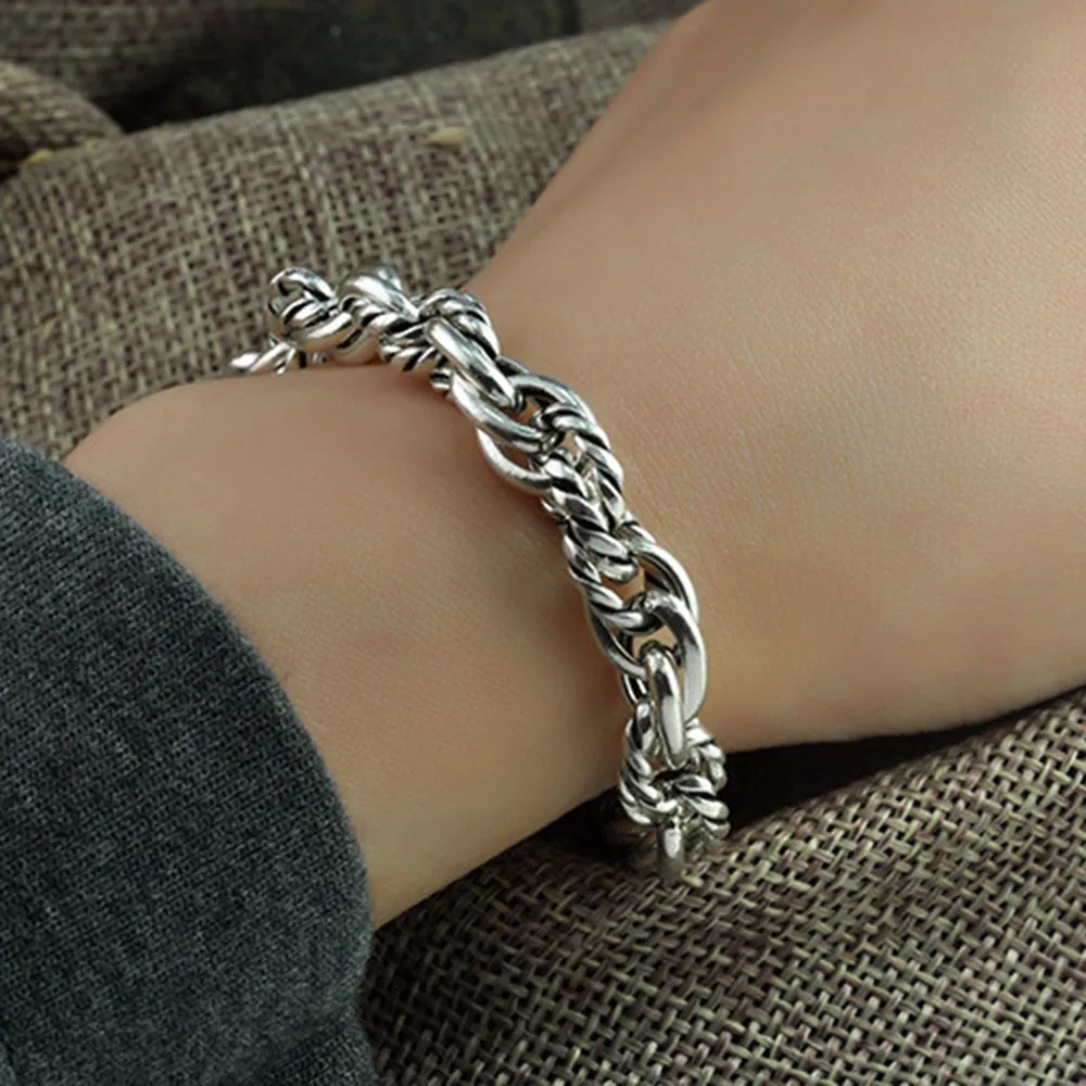 Real Solid 925 Sterling Silver Bracelet Link Chain Braided Loop Thick Jewelry 7.1" - 8.7"
