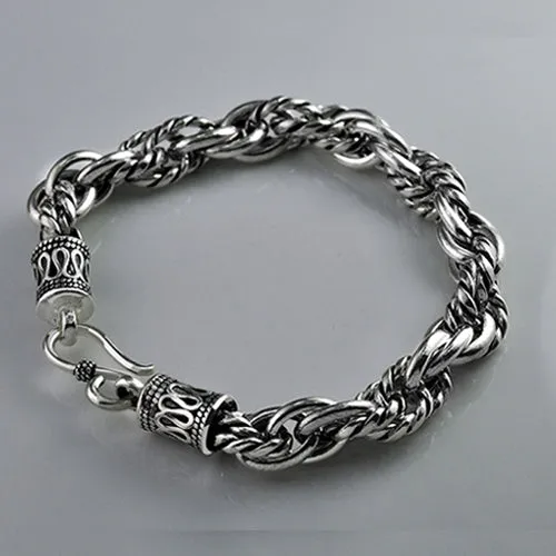 Real Solid 925 Sterling Silver Bracelet Link Chain Braided Loop Thick Jewelry 7.1" - 8.7"