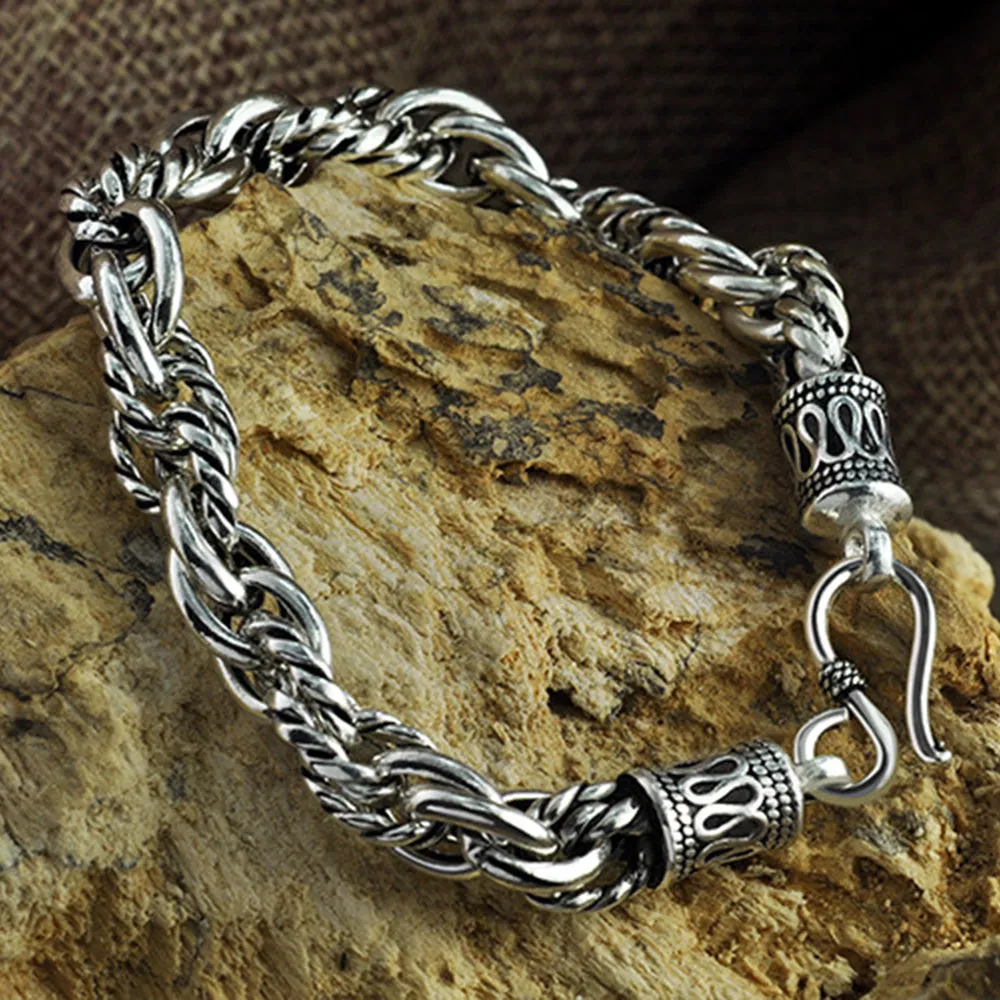 Real Solid 925 Sterling Silver Bracelet Link Chain Braided Loop Thick Jewelry 7.1" - 8.7"