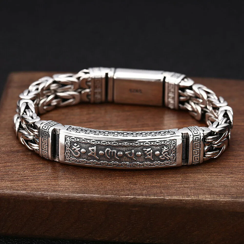 Real Solid 925 Sterling Silver Bracelet Om Mani Padme Hum Braided Jewelry 7.1" 7.9"