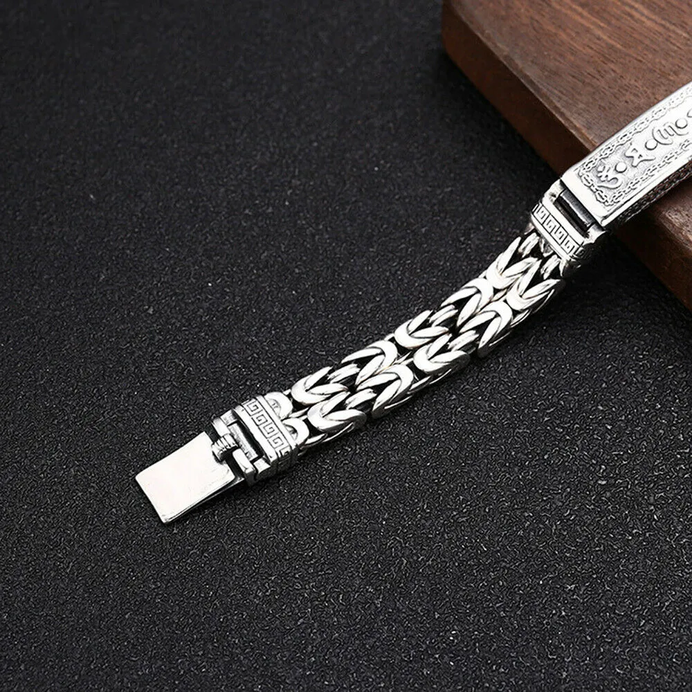 Real Solid 925 Sterling Silver Bracelet Om Mani Padme Hum Braided Jewelry 7.1" 7.9"