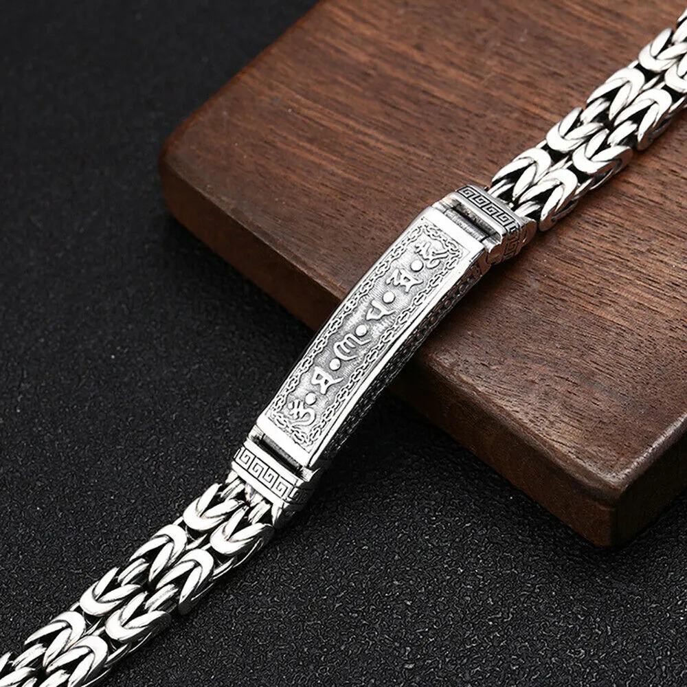Real Solid 925 Sterling Silver Bracelet Om Mani Padme Hum Braided Jewelry 7.1" 7.9"