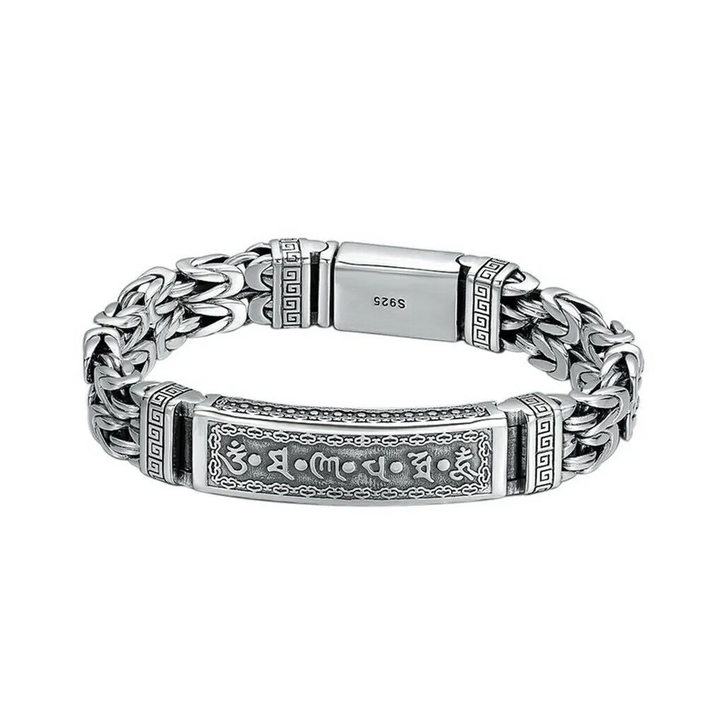Real Solid 925 Sterling Silver Bracelet Om Mani Padme Hum Braided Jewelry 7.1" 7.9"