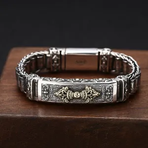 Real Solid 925 Sterling Silver Bracelet Om Mani Padme Hum Vajra Braided Jewelry 7.1" 7.9"