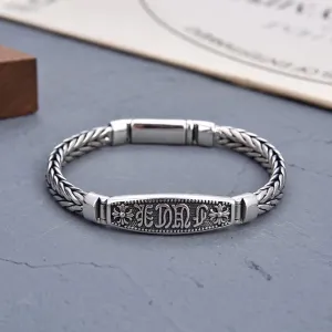 Real Solid 925 Sterling Silver Bracelet Twist Braided Chain Cross  Punk Jewelry Handmade 7.9"