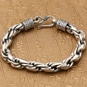 Real Solid 925 Sterling Silver Bracelet Twist Braided Chain Punk Jewelry 7.9"