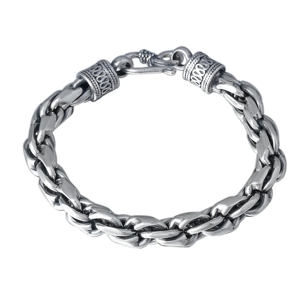 Real Solid 925 Sterling Silver Bracelet Twist Braided Chain Punk Jewelry 7.9"