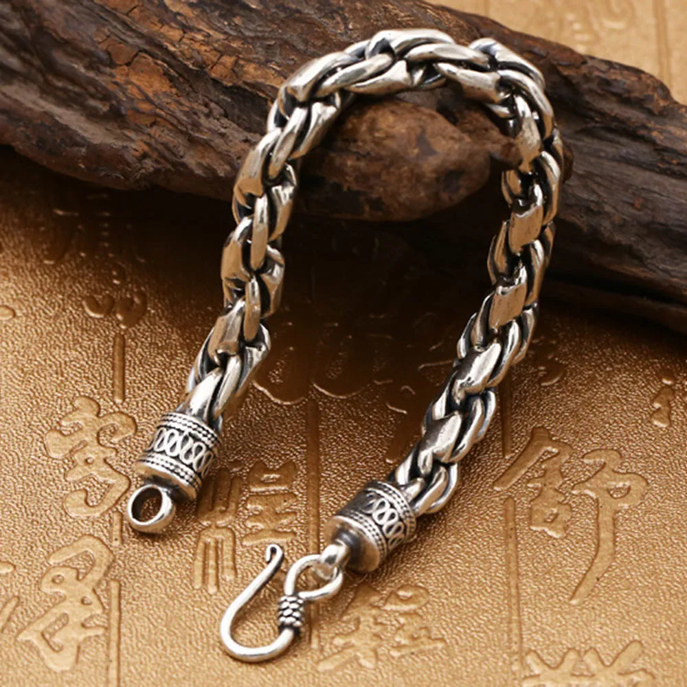 Real Solid 925 Sterling Silver Bracelet Twist Braided Chain Punk Jewelry 7.9"