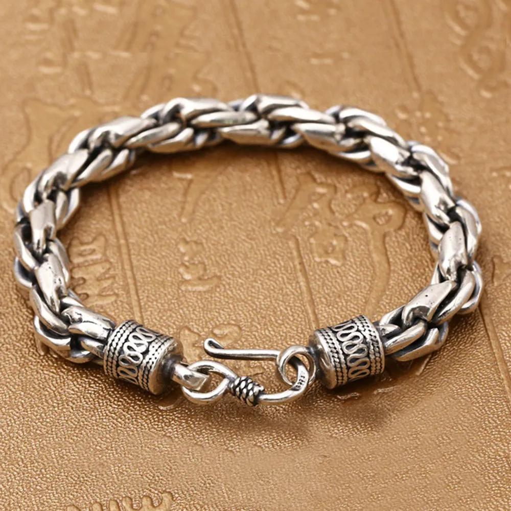 Real Solid 925 Sterling Silver Bracelet Twist Braided Chain Punk Jewelry 7.9"