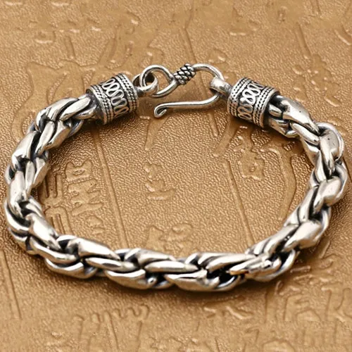 Real Solid 925 Sterling Silver Bracelet Twist Braided Chain Punk Jewelry 7.9"