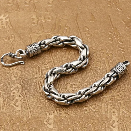 Real Solid 925 Sterling Silver Bracelet Twist Braided Chain Punk Jewelry 7.9"